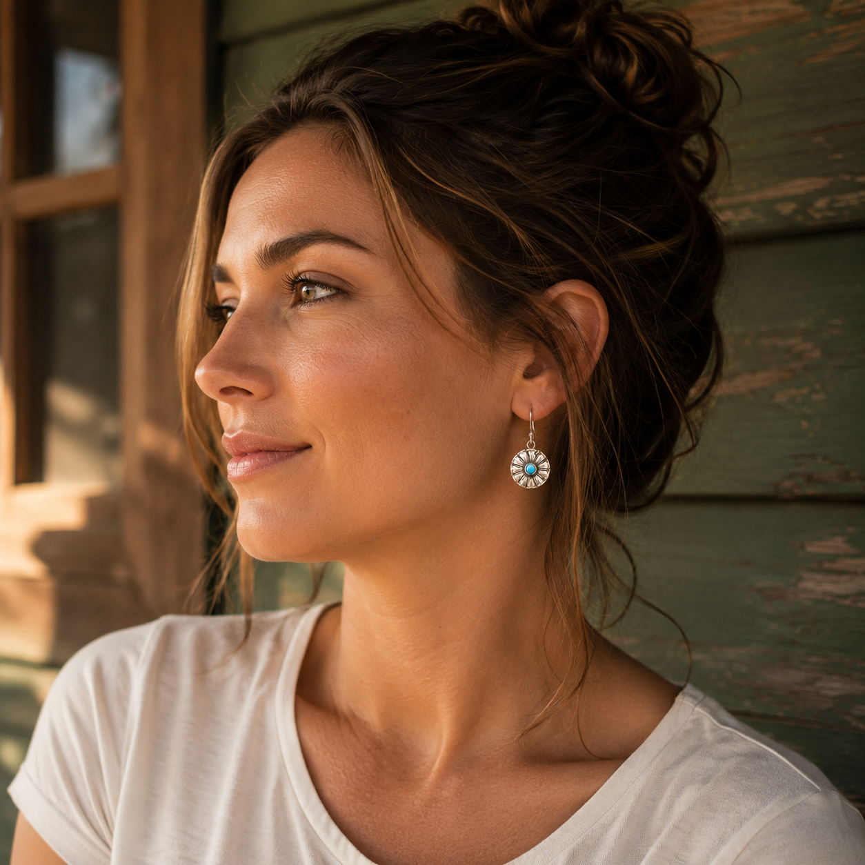 Handmade Sterling Silver Royston Turquoise Disc Earrings