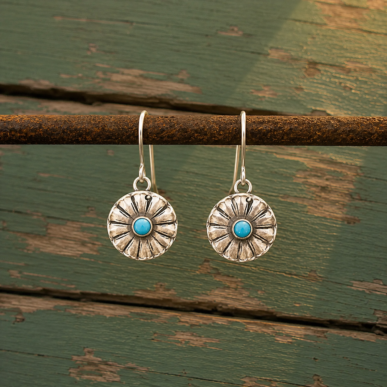 Handmade Sterling Silver Royston Turquoise Disc Earrings