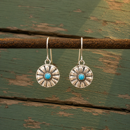 Handmade Sterling Silver Royston Turquoise Disc Earrings