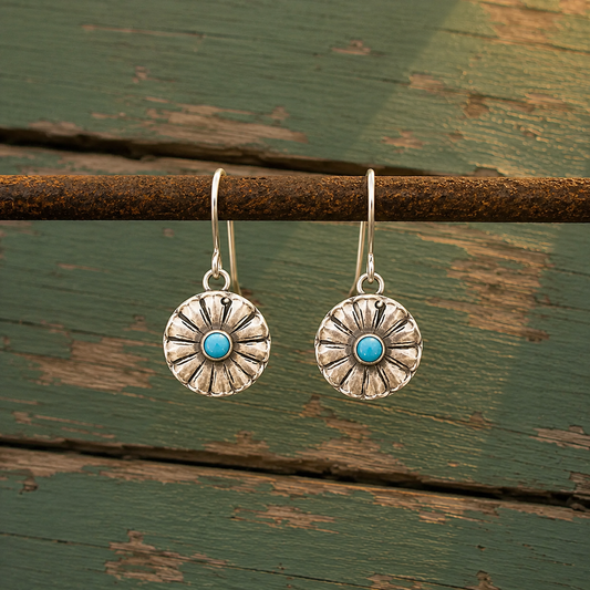 Handmade Sterling Silver Royston Turquoise Disc Earrings