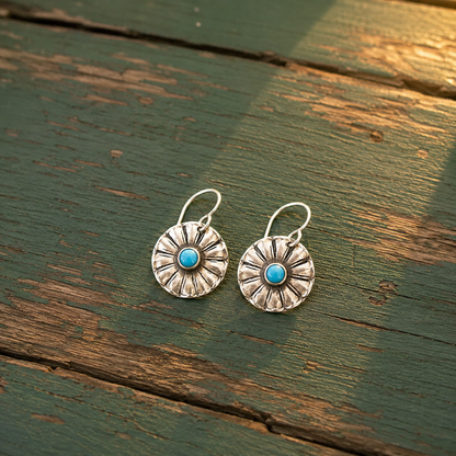 Handmade Sterling Silver Royston Turquoise Disc Earrings