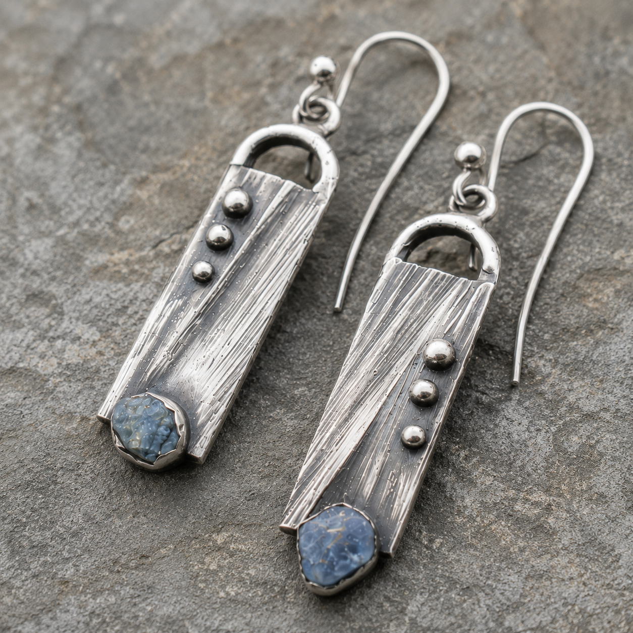 Handmade Sterling Silver Aquamarine Hammered Earrings