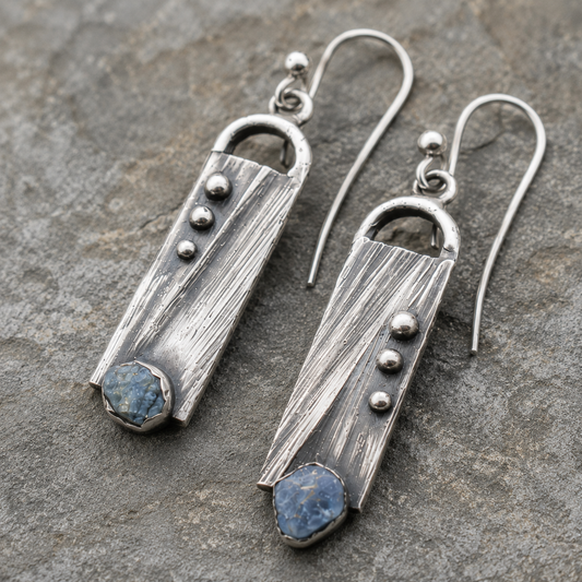 Handmade Sterling Silver Aquamarine Hammered Earrings