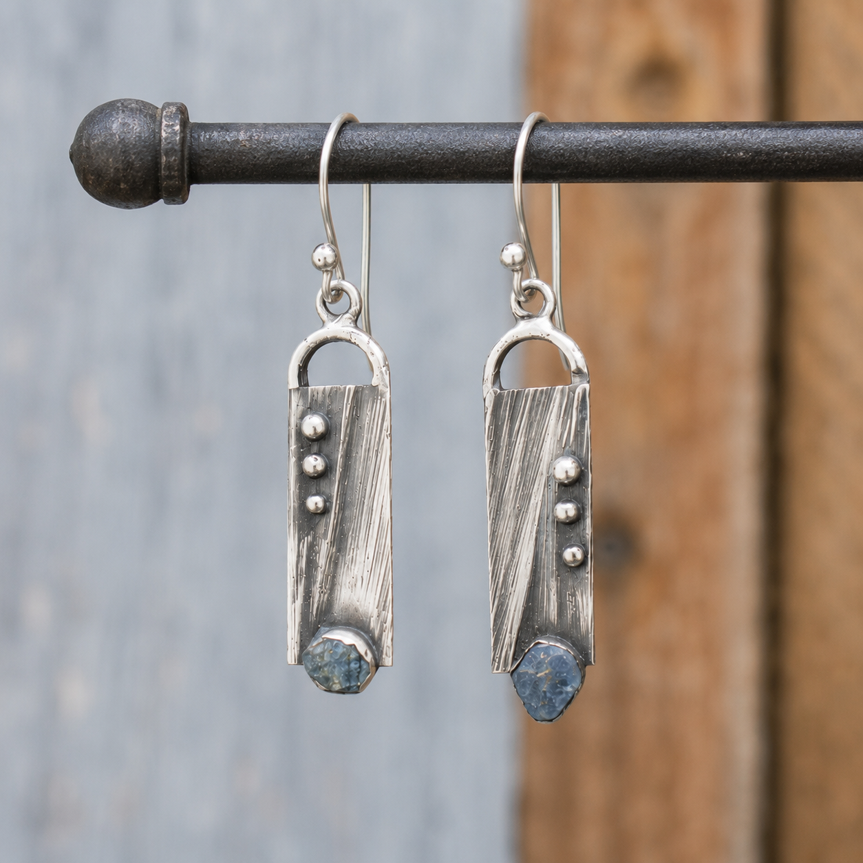 Handmade Sterling Silver Aquamarine Hammered Earrings
