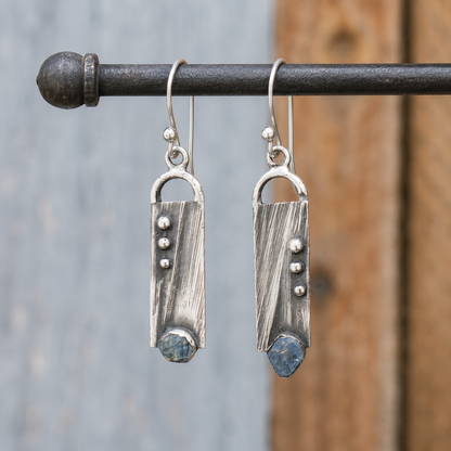 Handmade Sterling Silver Aquamarine Hammered Earrings