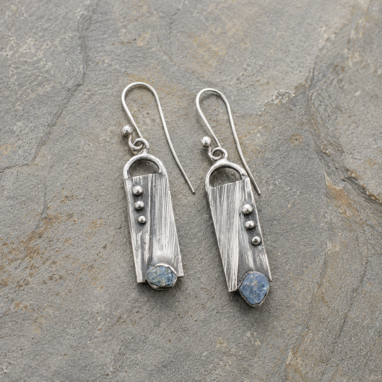 Handmade Sterling Silver Aquamarine Hammered Earrings