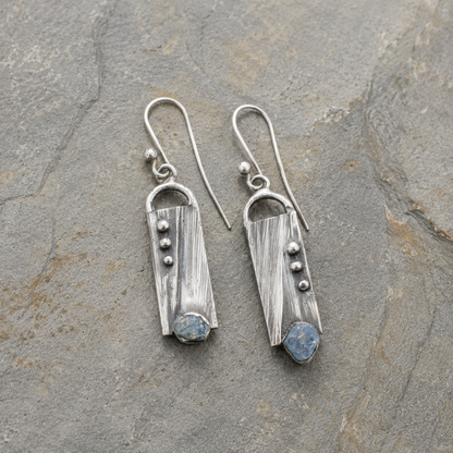 Handmade Sterling Silver Aquamarine Hammered Earrings