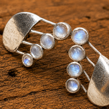 Handcrafted Sterling Silver Natural Moonstone Climber Stud Earrings