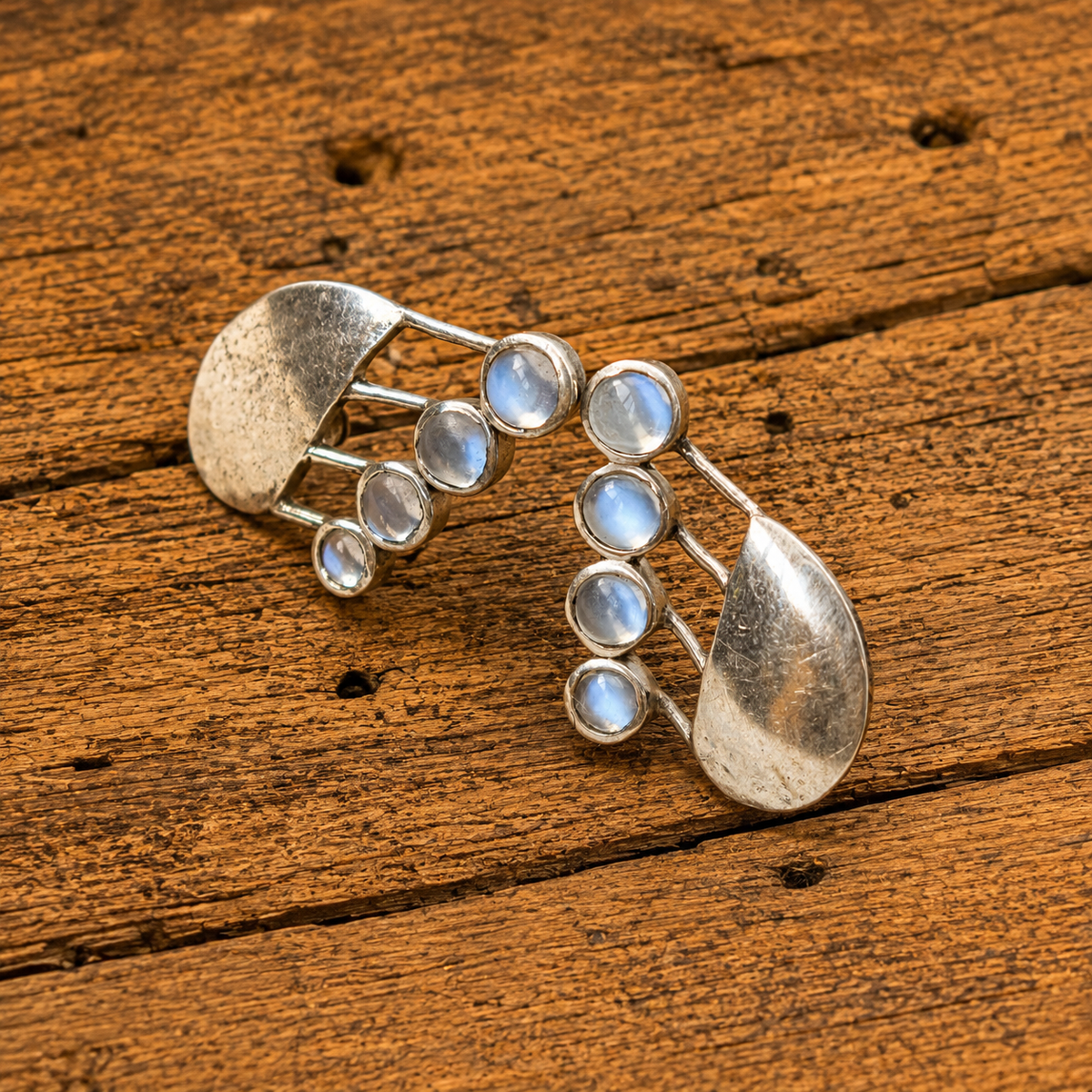 Handcrafted Sterling Silver Natural Moonstone Climber Stud Earrings