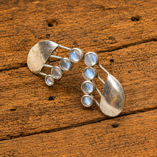 Handcrafted Sterling Silver Natural Moonstone Climber Stud Earrings