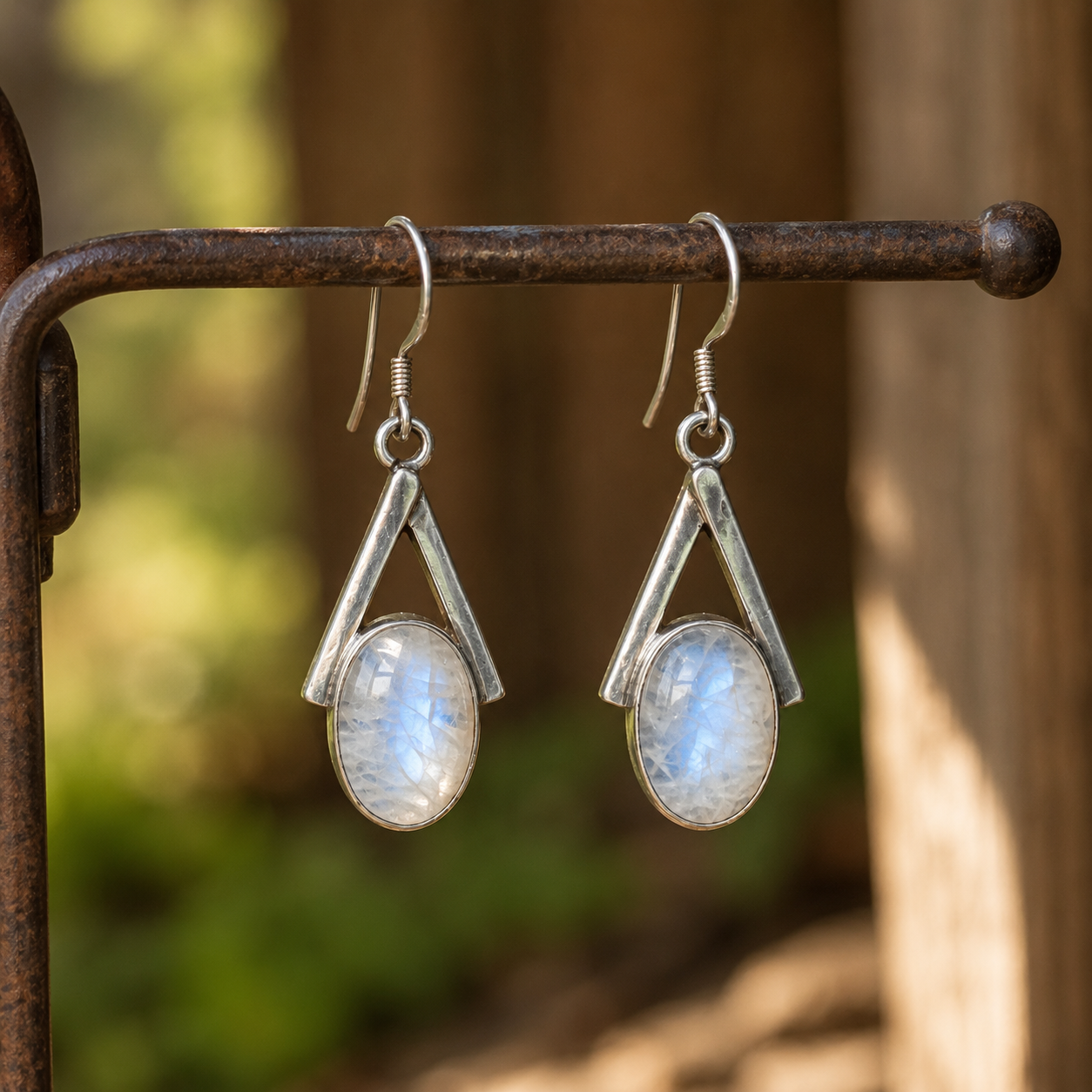 Handmade Sterling Silver & Natural Moonstone Drop Earrings
