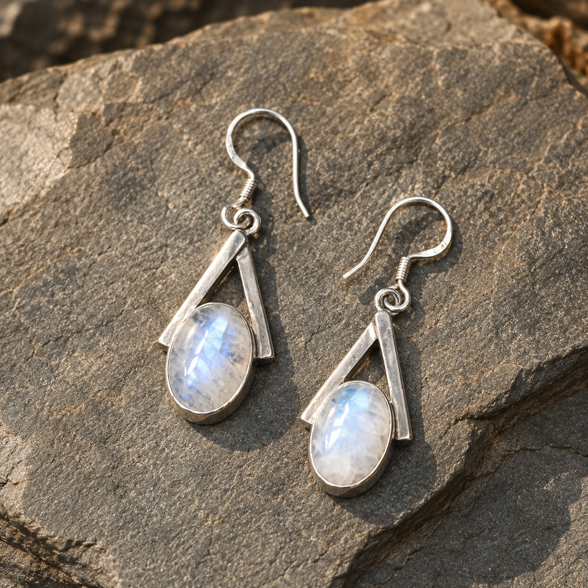 Handmade Sterling Silver & Natural Moonstone Drop Earrings