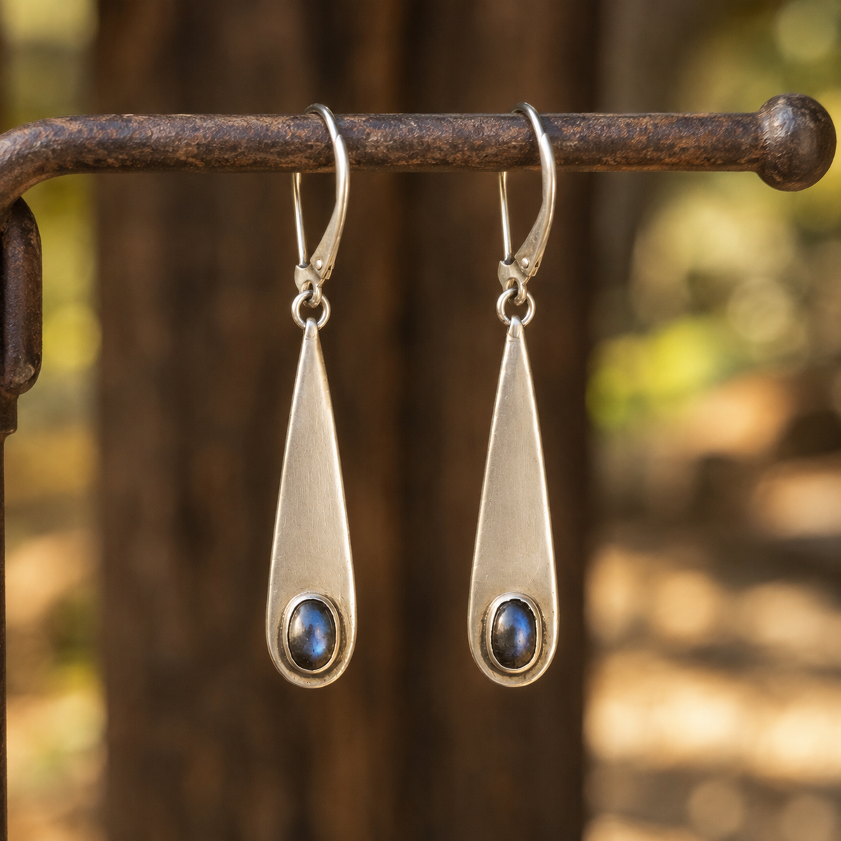 Handmade Sterling Silver & Natural Labradorite Dangle Earrings