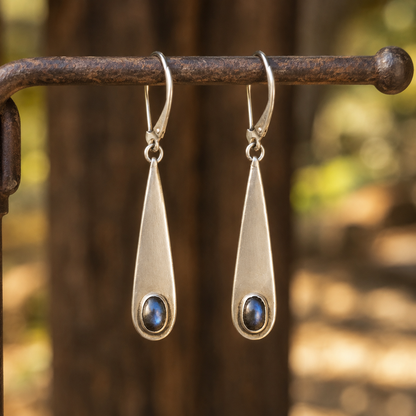 Handmade Sterling Silver & Natural Labradorite Dangle Earrings