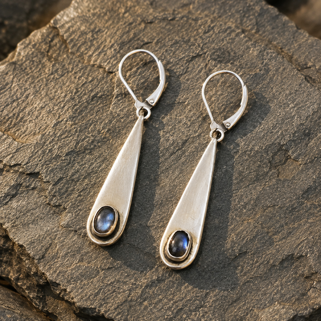 Handmade Sterling Silver & Natural Labradorite Dangle Earrings