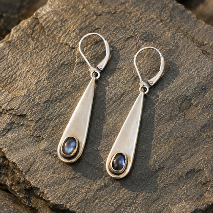 Handmade Sterling Silver & Natural Labradorite Dangle Earrings