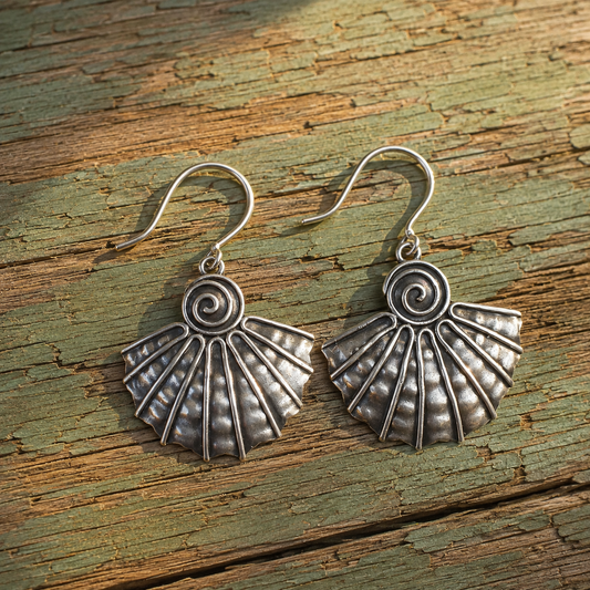 Handcrafted Sterling Silver Fan Earrings – Hammered Artisan Statement Earrings