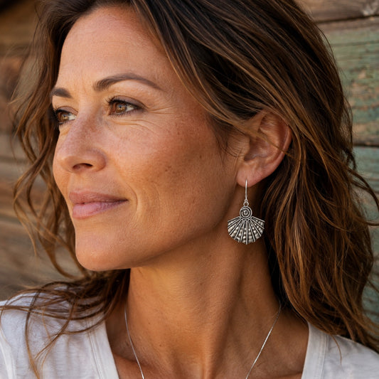 Handcrafted Sterling Silver Fan Earrings – Hammered Artisan Statement Earrings