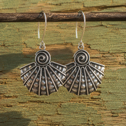 Handcrafted Sterling Silver Fan Earrings – Hammered Artisan Statement Earrings