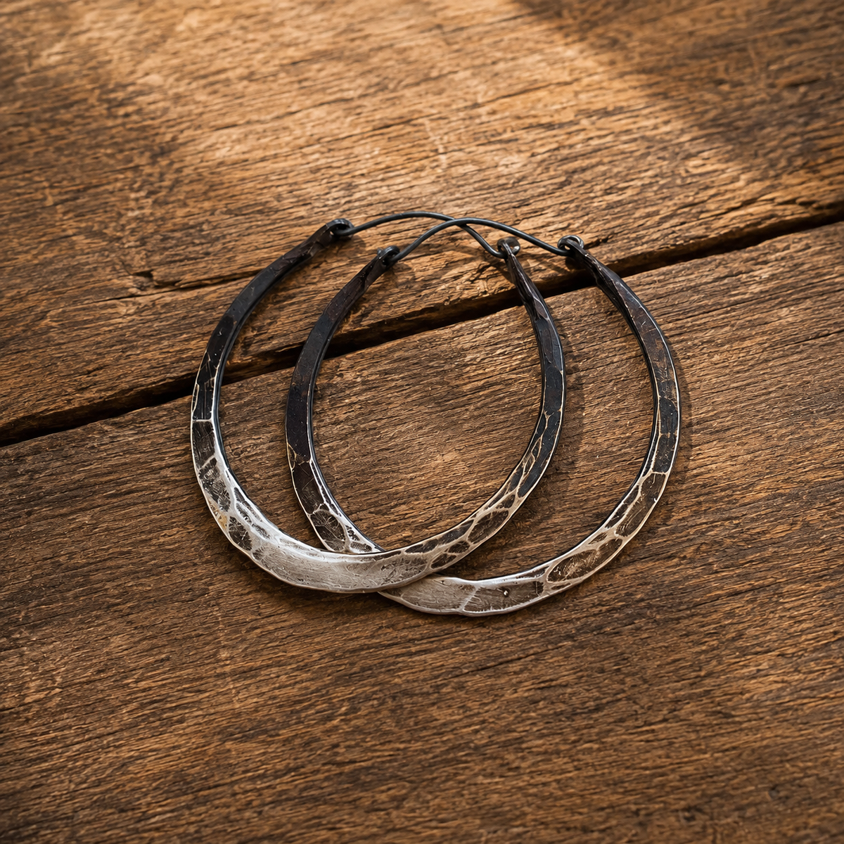 Handmade Hammered Sterling Silver Gradient Hoop Earrings
