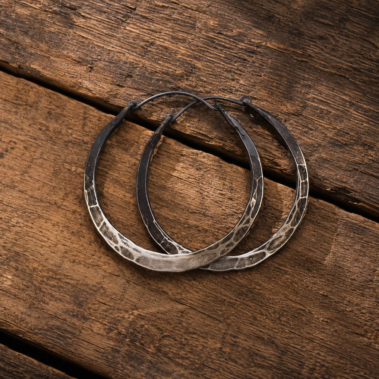 Handmade Hammered Sterling Silver Gradient Hoop Earrings