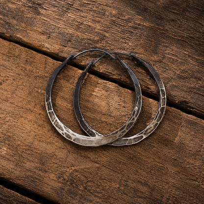 Handmade Hammered Sterling Silver Gradient Hoop Earrings