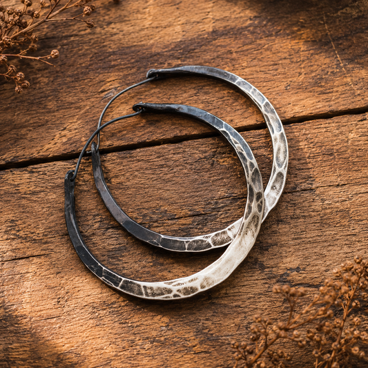 Handmade Hammered Sterling Silver Gradient Hoop Earrings