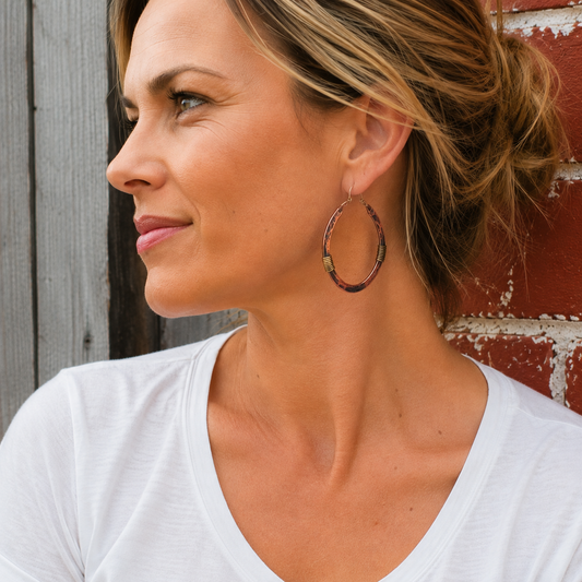 Handmade Hammered Copper Hoop Earrings – Wire Wrapped Artisan Earrings for Women
