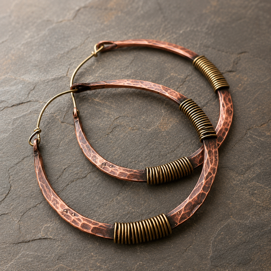 Handmade Hammered Copper Hoop Earrings – Wire Wrapped Artisan Earrings for Women