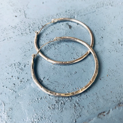 Handmade Hammered Sterling Silver Hoop Earrings – Artisan Textured Silver Earrings for Women