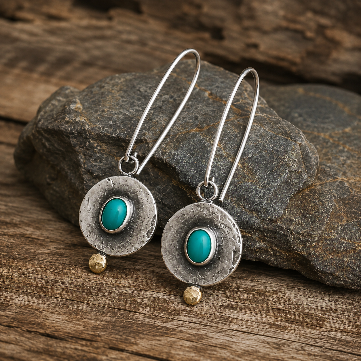Handmade Sterling Silver & Natural Turquoise Vintage Drop Earrings – Artisan Boho Statement Earrings