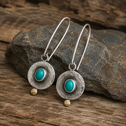 Handmade Sterling Silver & Natural Turquoise Vintage Drop Earrings – Artisan Boho Statement Earrings