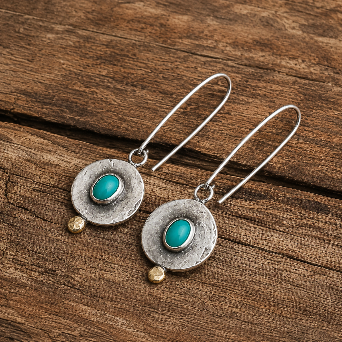 Handmade Sterling Silver & Natural Turquoise Vintage Drop Earrings – Artisan Boho Statement Earrings