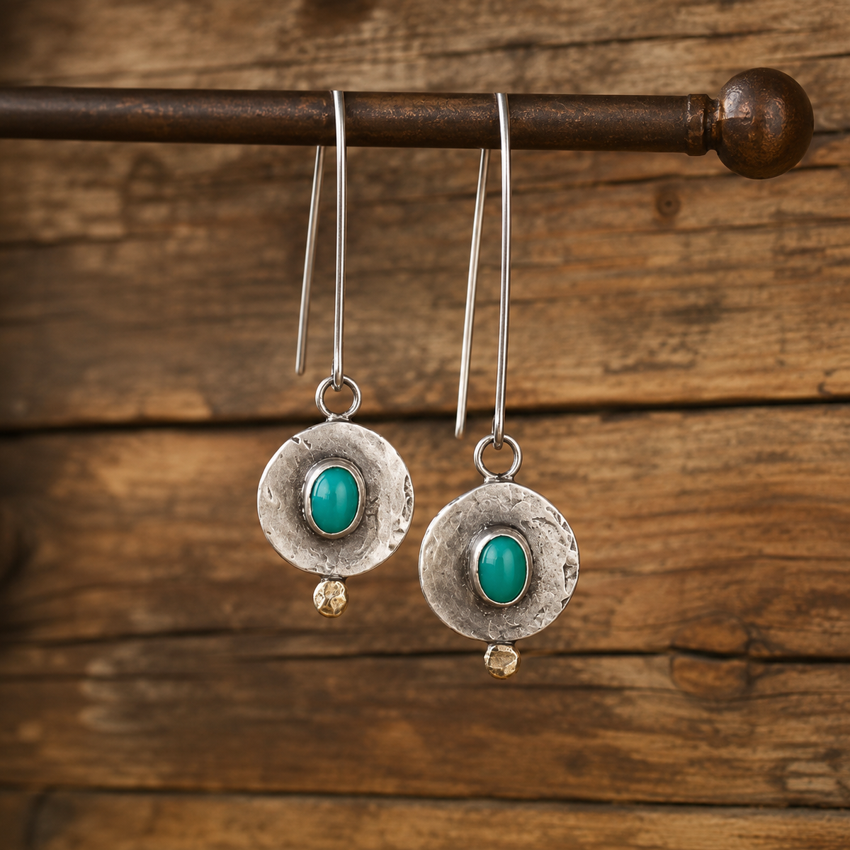 Handmade Sterling Silver & Natural Turquoise Vintage Drop Earrings – Artisan Boho Statement Earrings
