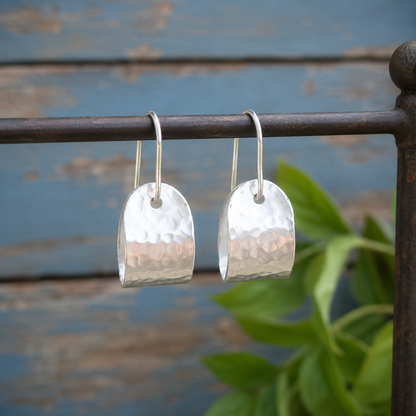 Handmade Hammered Sterling Silver Curved Hoop Earrings for Women – Artisan Minimalist Silver Earrings