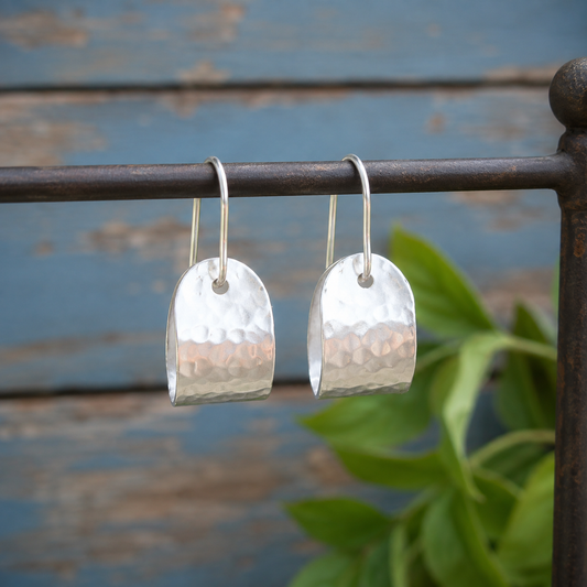 Handmade Hammered Sterling Silver Curved Hoop Earrings for Women – Artisan Minimalist Silver Earrings