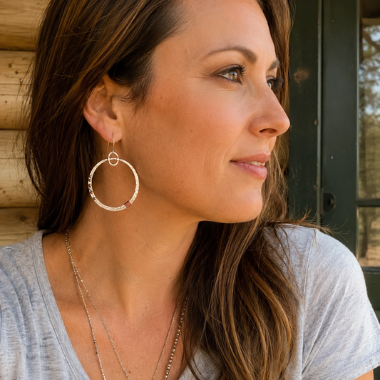 Handmade Hammered Sterling Silver & Copper Wire Hoop Earrings