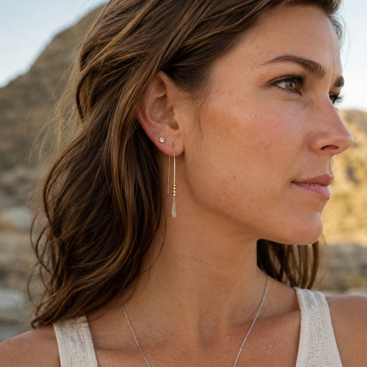 Handmade Sterling Silver & 14K Gold Bead Threader Earrings