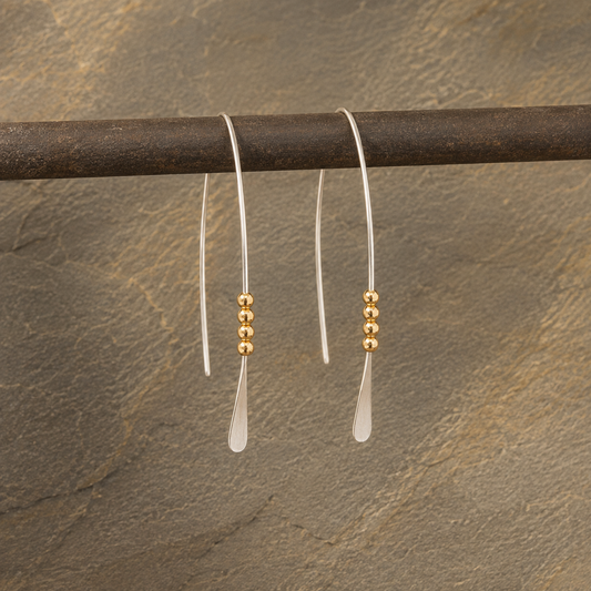 Handmade Sterling Silver & 14K Gold Bead Threader Earrings