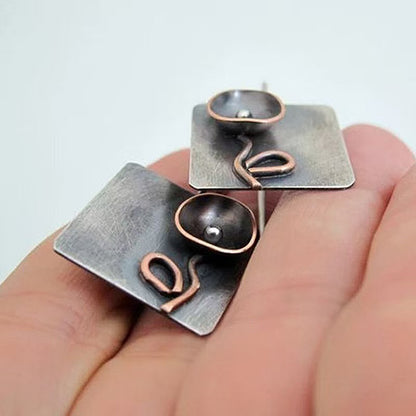 Handmade Sterling Silver & Copper Vintage Flower Earrings