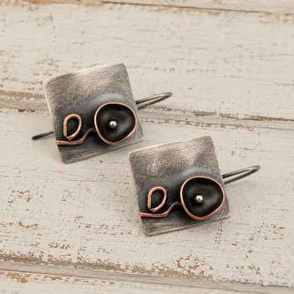 Handmade Sterling Silver & Copper Vintage Flower Earrings