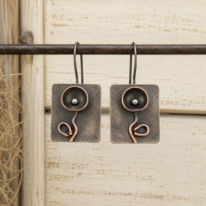 Handmade Sterling Silver & Copper Vintage Flower Earrings