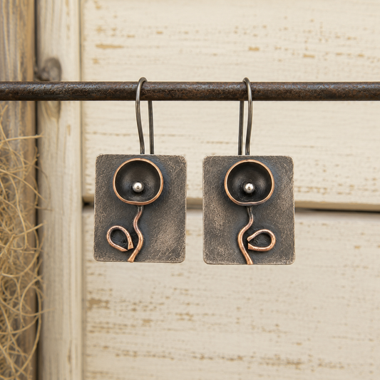 Handmade Sterling Silver & Copper Vintage Flower Earrings