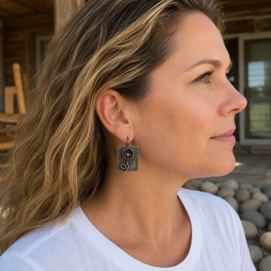 Handmade Sterling Silver & Copper Vintage Flower Earrings
